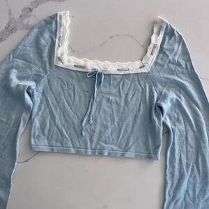 DECJUBA Sky Blue and White Crop Top